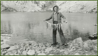 Agnes holding a string of trout