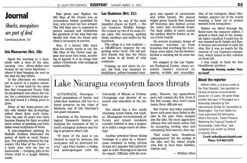 Lake Nicaragua ecosystem faces threats