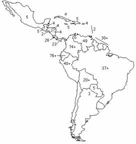 Palicourea distribution map