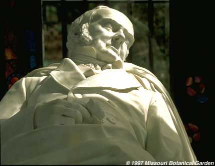 Photographic close-up of Henry Shaw's marble effigy face and shoulders