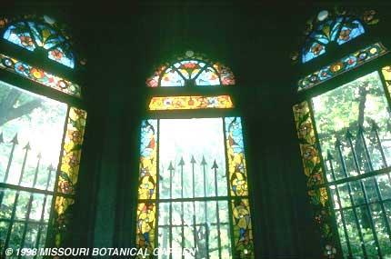 Photograph of interior of mausoleum and stained glass