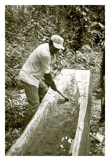 Carving a pirogue