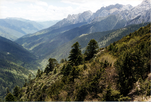 View west across the southern side of Da Xue Shan